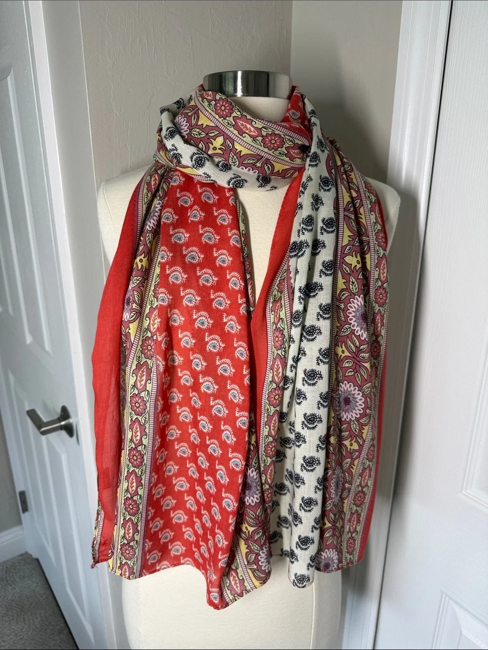 Pretty persuasions striped floral boho scarf orange, white, green, and yellow